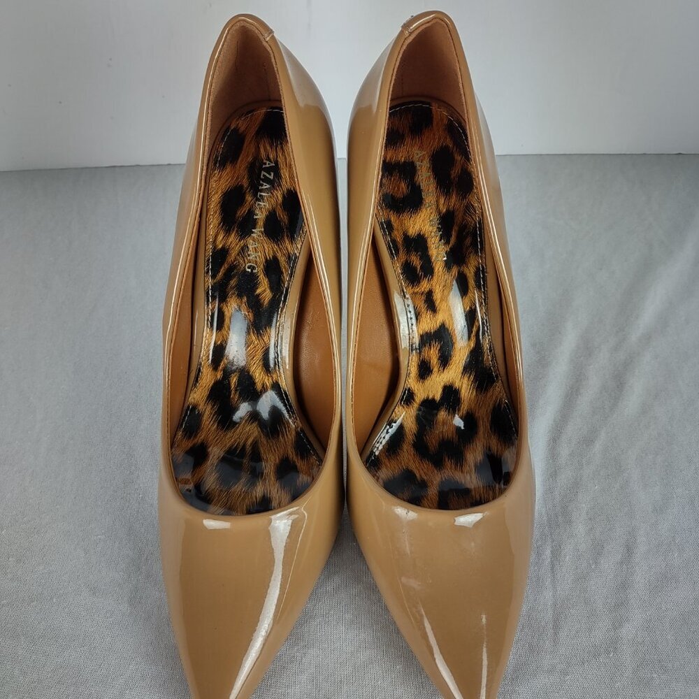 Azalea Wang Dark Nude Patent Leather Pointed Toe Stiletto Heels Size 10 4.75” - Picture 2 of 10